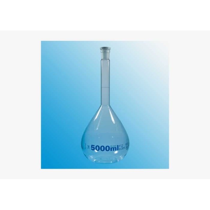 volumetric flasks, 5000 ml, ns 34, grade a., with iso lot certificate