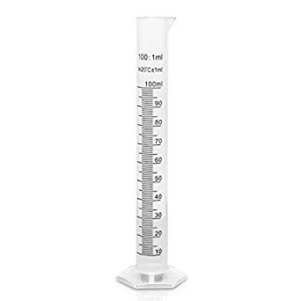 measuring cylinder, hex base, plastic, 100ml