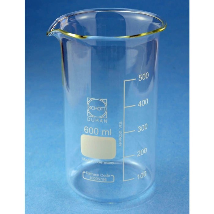 beakers, glass, tall form, duran 600ml